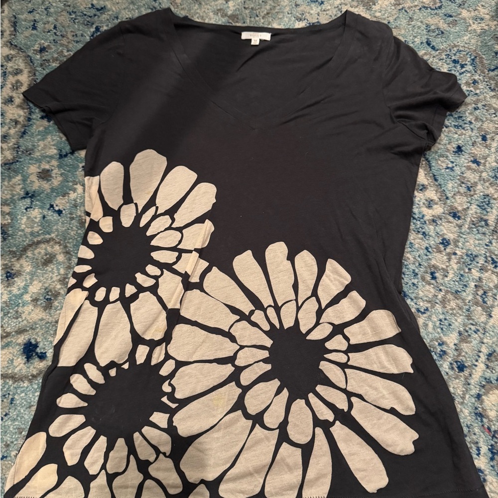 J. Crew Black and Cream Floral Short Sleeve Tee